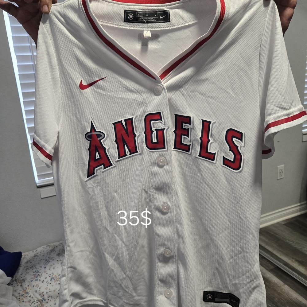 Nike White and Red Angels Baseball Jersey